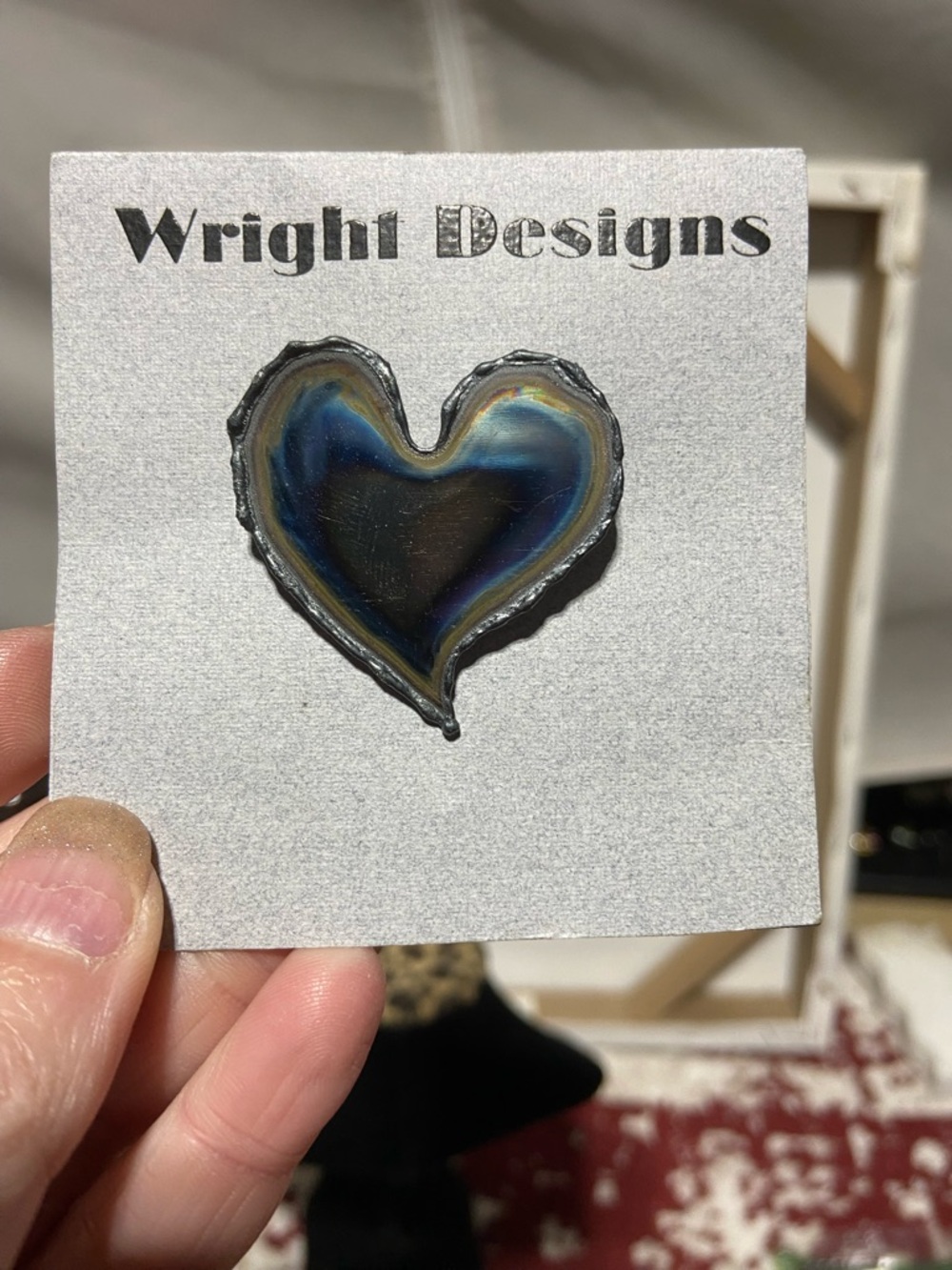 NWT Wright Designs Iridescent Heart Pin - Blue Multicolor